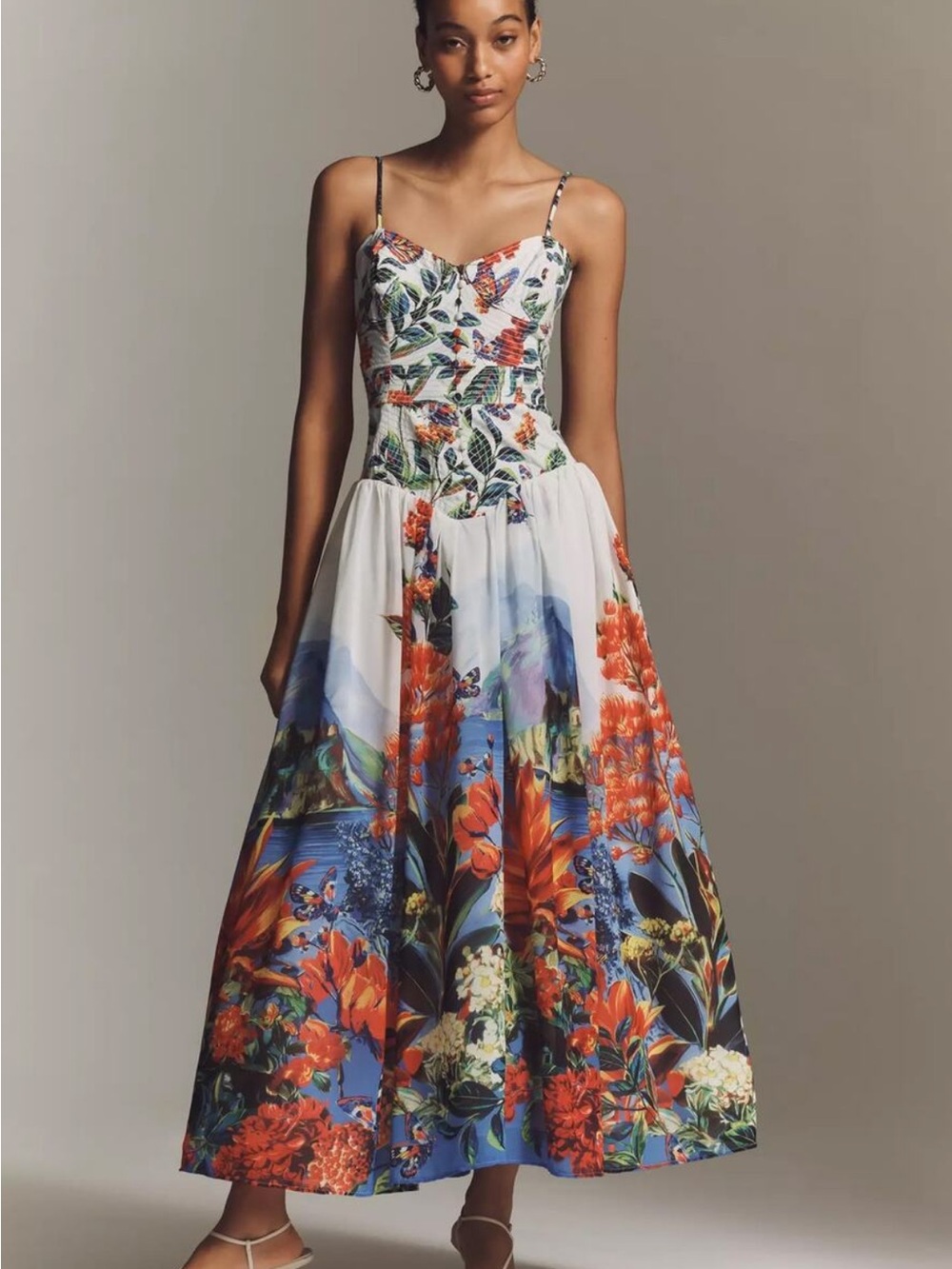 NWT Anthropologie Muse Basque-Waist Garden Midi Dress